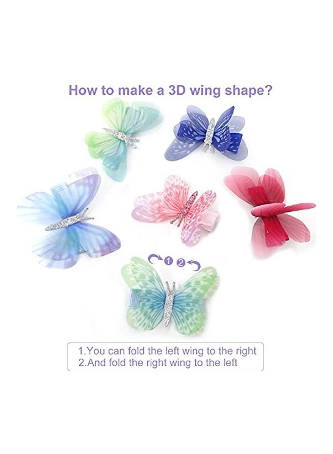 هونباي 6 قطع من مشابك الشعر الملونة على شكل فراشة من الشيفون بتصميم أجنحة الأورجانزا متعدد الألوان 6 x 4.5سم - Image 3