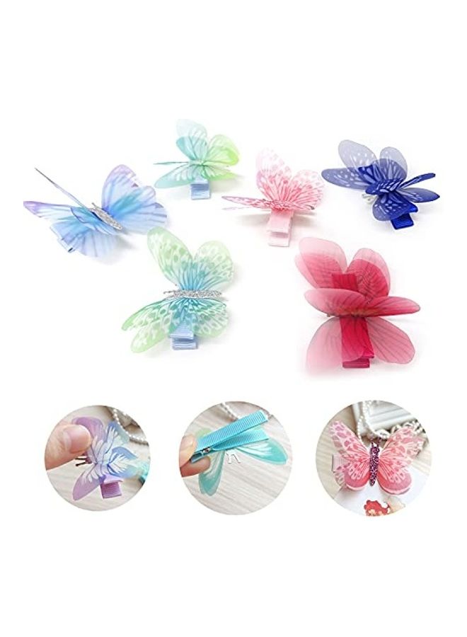 هونباي 6 قطع من مشابك الشعر الملونة على شكل فراشة من الشيفون بتصميم أجنحة الأورجانزا متعدد الألوان 6 x 4.5سم - Image 4