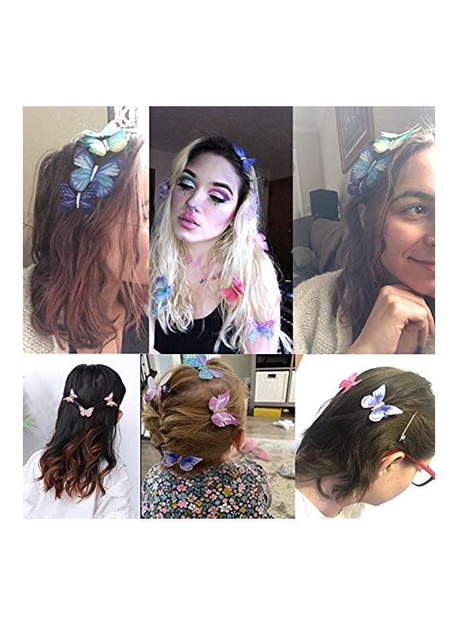 هونباي 6 قطع من مشابك الشعر الملونة على شكل فراشة من الشيفون بتصميم أجنحة الأورجانزا متعدد الألوان 6 x 4.5سم - Image 5