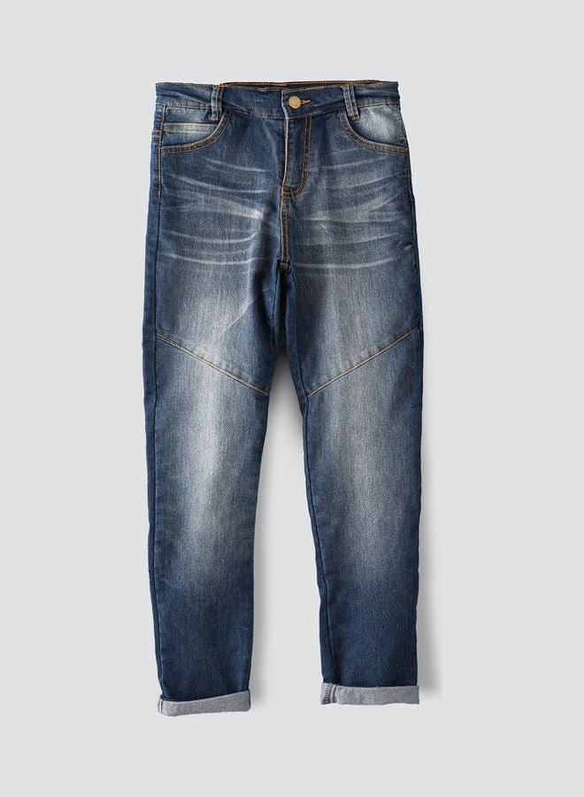 JAM Stitch Detail At Front Knee Area Woven Jeans Medium Blue  - Image 1