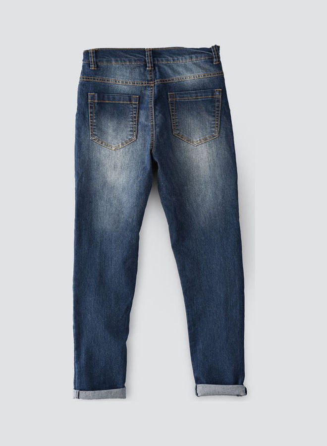 JAM Stitch Detail At Front Knee Area Woven Jeans Medium Blue  - Image 2