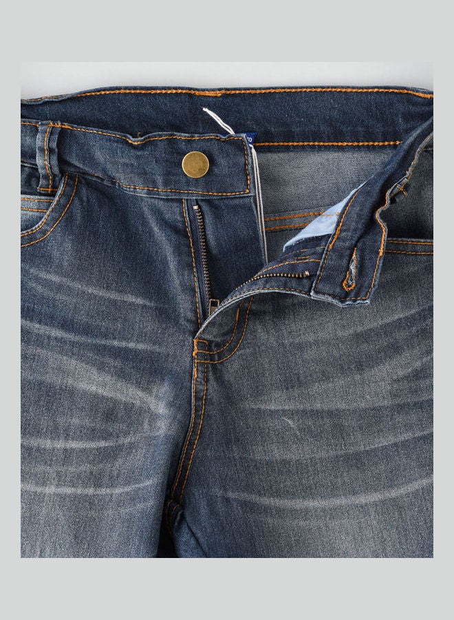 JAM Stitch Detail At Front Knee Area Woven Jeans Medium Blue  - Image 4