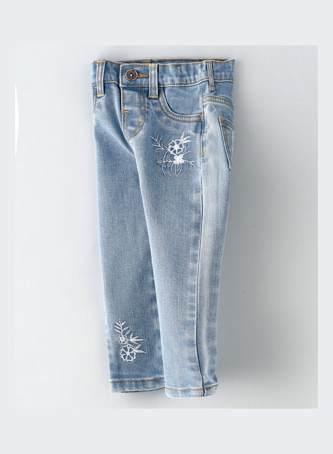 جيلين بنطال جينز منسوج مطرز بالزهور أزرق متوسط - Image 3