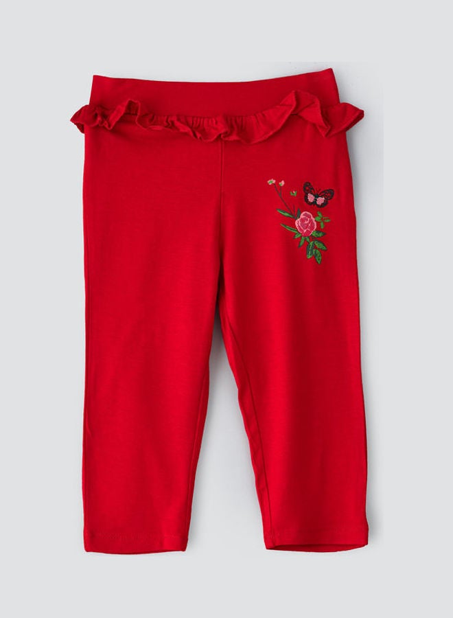 Jelliene Frill At Waist Knit Leggings Deep Red - Image 1