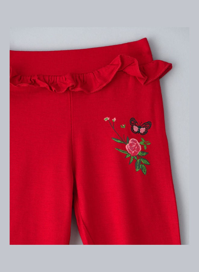 Jelliene Frill At Waist Knit Leggings Deep Red - Image 4