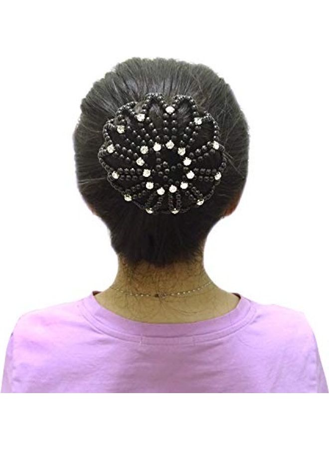HONBAY Elastic Handmade Crochet Hair Net Snood With Pearls And Rhinestones For Ballet, Dance, Skating Black 10cm - Image 1