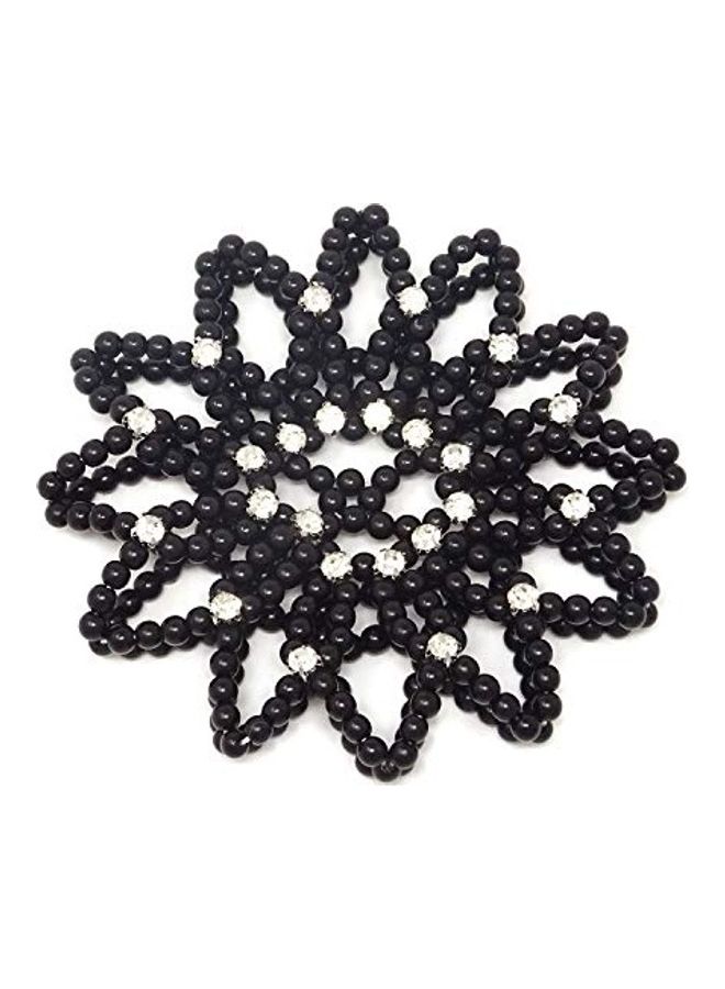 HONBAY Elastic Handmade Crochet Hair Net Snood With Pearls And Rhinestones For Ballet, Dance, Skating Black 10cm - Image 2