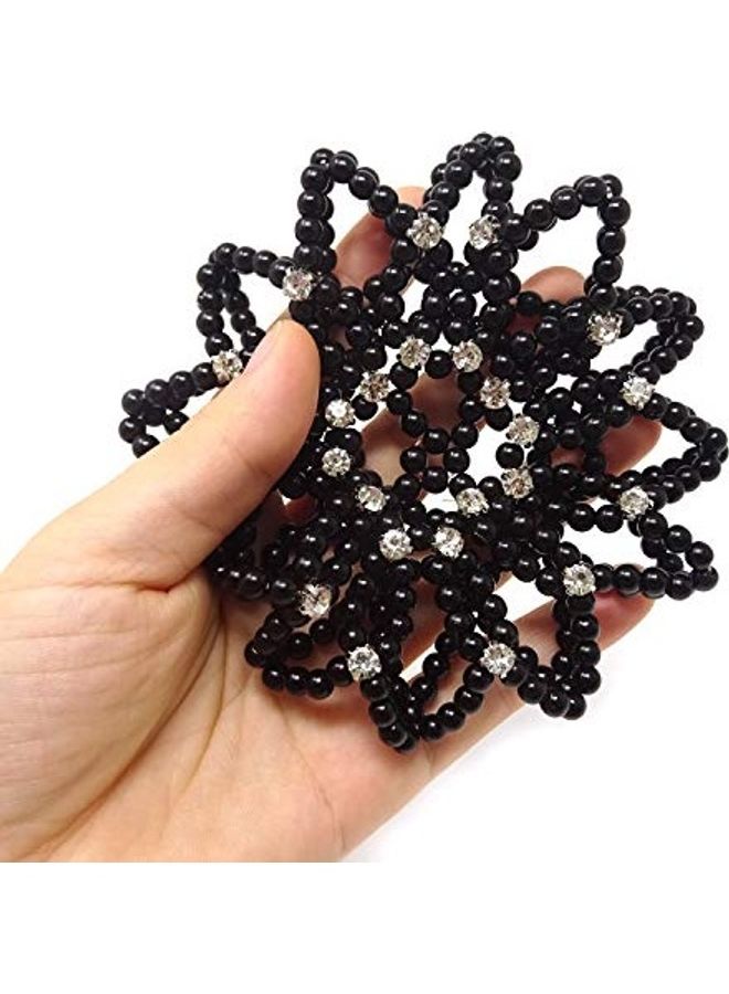 HONBAY Elastic Handmade Crochet Hair Net Snood With Pearls And Rhinestones For Ballet, Dance, Skating Black 10cm - Image 4