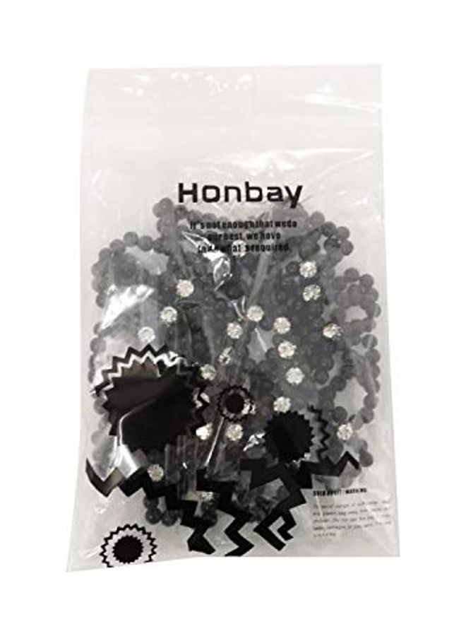HONBAY Elastic Handmade Crochet Hair Net Snood With Pearls And Rhinestones For Ballet, Dance, Skating Black 10cm - Image 5