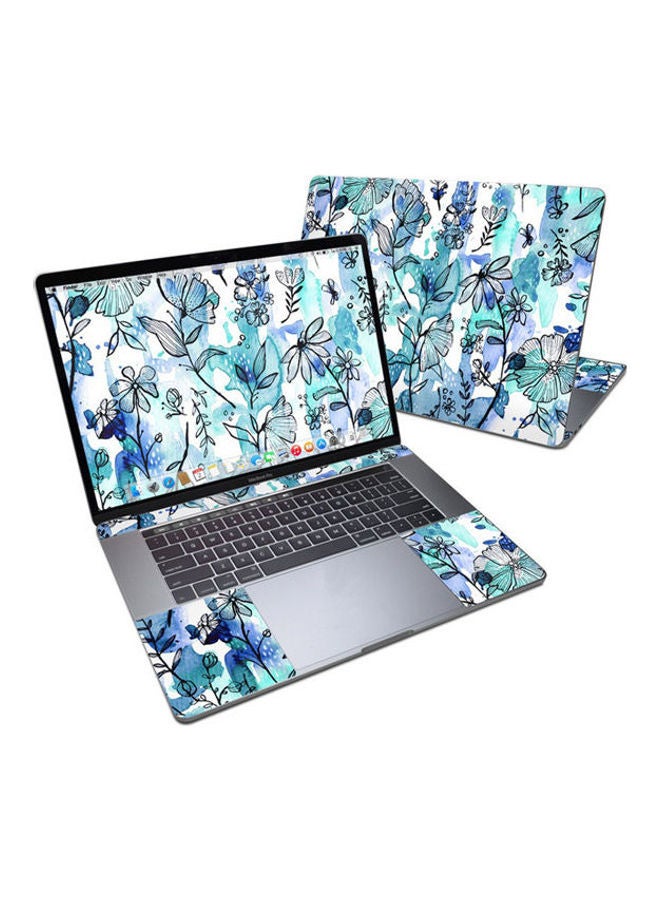 Blue Ink Floral  Skin For Apple Macbook Pro 15 Multicolour
