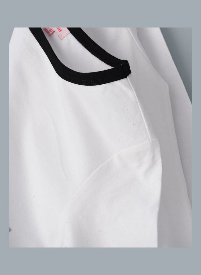 Jelliene Contrast Piping At Neck Full Sleeve T-Shirt Ivory - Image 4