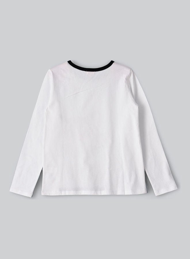 Jelliene Contrast Piping At Neck Full Sleeve T-Shirt Ivory - Image 2