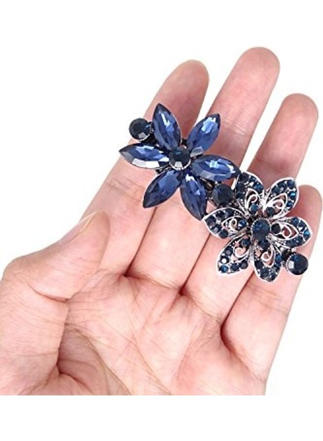 HONBAY Stylish Crystal And Rhinestones French Hair Barrette Clip Blue 6.5 x 3.5cm - Image 1
