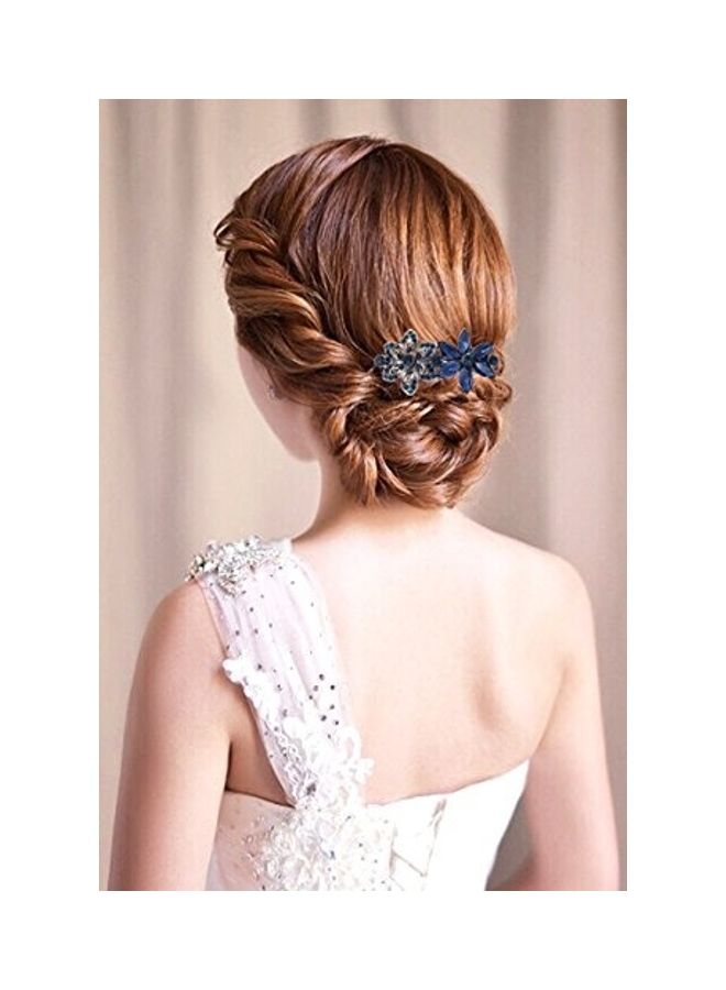 HONBAY Stylish Crystal And Rhinestones French Hair Barrette Clip Blue 6.5 x 3.5cm - Image 5