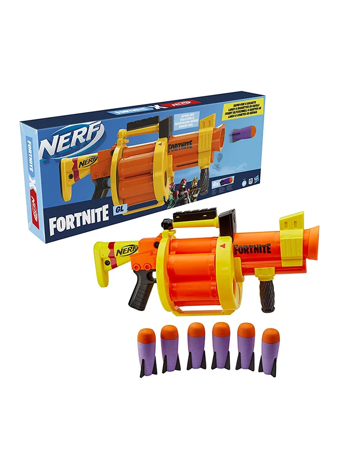 NERF Nerf Fortnite Gl Rocket-Firing Blaster -- 6-Rocket Drum, Pump-To-Fire -- Includes 6 Official Nerf Rockets -- For Youth, Teen, Adult