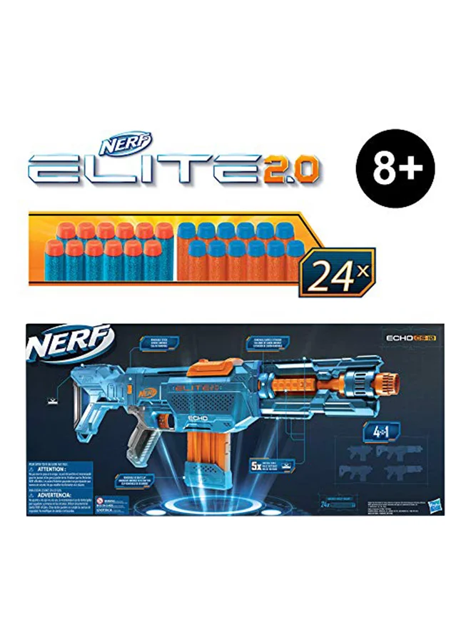 NERF Elite 2.0 Echo Cs-10 Blaster 24 Official Darts 10 Clip Removable Stock And Barrel Extension 4 Tactical Rails Toys
