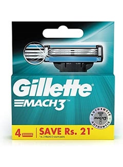 Gillette 4 Cartridge Manual Shaving Razor Blades Multicolour 4.4488188931X4.1338582635X0.9842519675inch  - Image 1