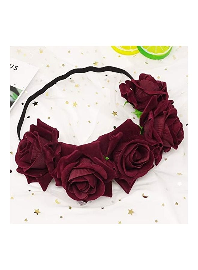 HONBAY Rose Flower Crown Elastic Headband Red 2.76inch - Image 2