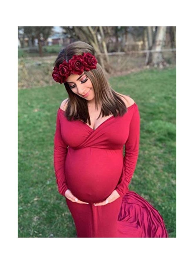 HONBAY Rose Flower Crown Elastic Headband Red 2.76inch - Image 4