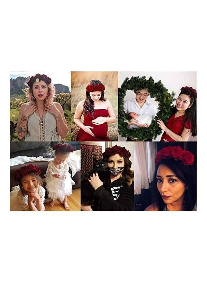 HONBAY Rose Flower Crown Elastic Headband Red 2.76inch - Image 5