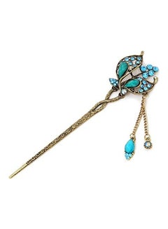 Chinese Style Retro Tassel Butterfly Hair Stick Chopsticks Chignon Hairpin Blue 15.5 x 4cm