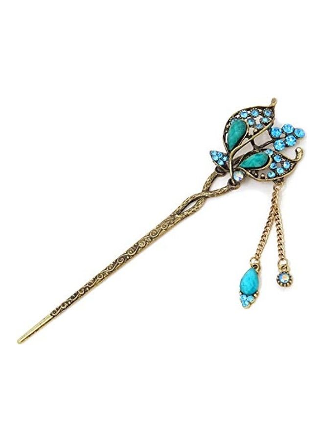 HONBAY - Chinese Style Retro Tassel Butterfly Hair Stick Chopsticks Chignon Hairpin Blue 15.5 x 4cm - Image 1