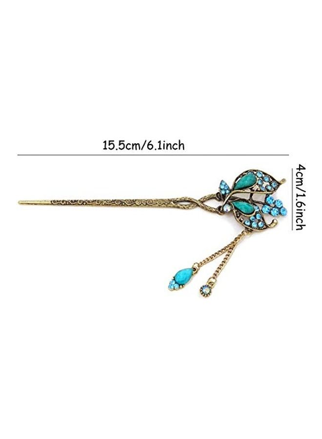 HONBAY - Chinese Style Retro Tassel Butterfly Hair Stick Chopsticks Chignon Hairpin Blue 15.5 x 4cm - Image 1