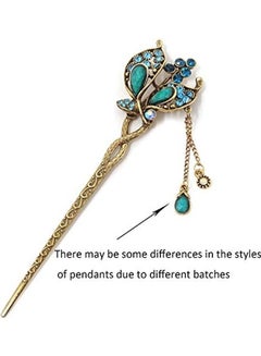 HONBAY Chinese Style Retro Tassel Butterfly Hair Stick Chopsticks Chignon Hairpin Blue 15.5 x 4cm  - Image 3
