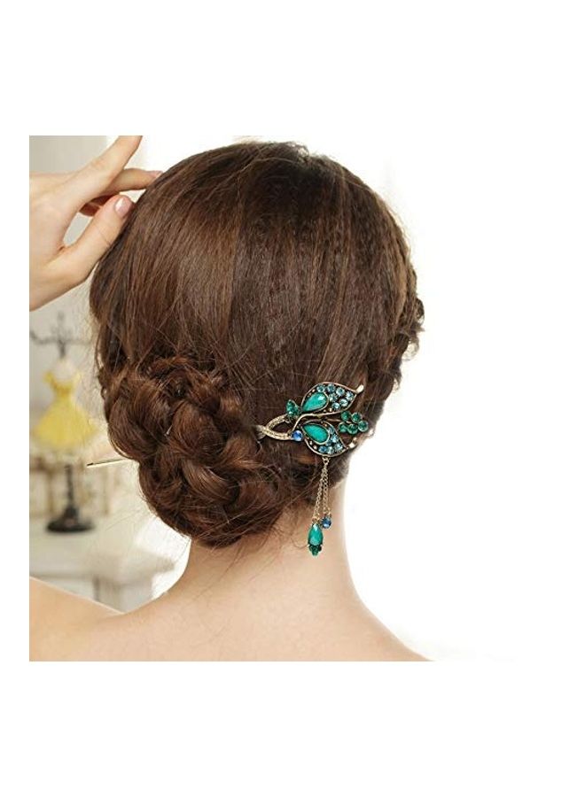 HONBAY - Chinese Style Retro Tassel Butterfly Hair Stick Chopsticks Chignon Hairpin Blue 15.5 x 4cm - Image 1