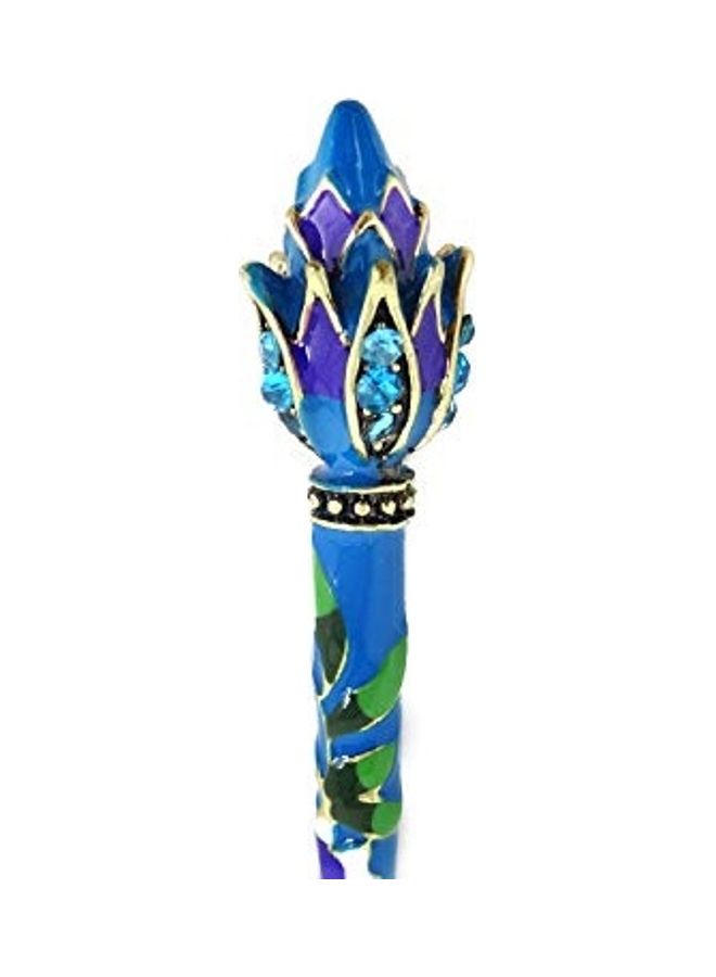 HONBAY Cloisonn Vintage Hair Stick With Lotus Chinese Traditional Style Blue 15cm  - Image 2