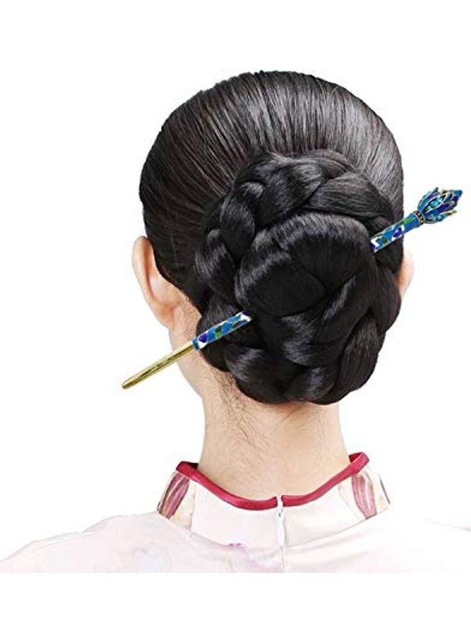 HONBAY Cloisonn Vintage Hair Stick With Lotus Chinese Traditional Style Blue 15cm  - Image 4