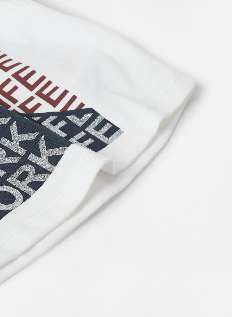NAME IT Kids/Teen Text Print Crop Top White