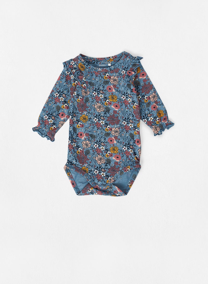 guppy Infant Floral Print Bodysuit Blue - Image 1