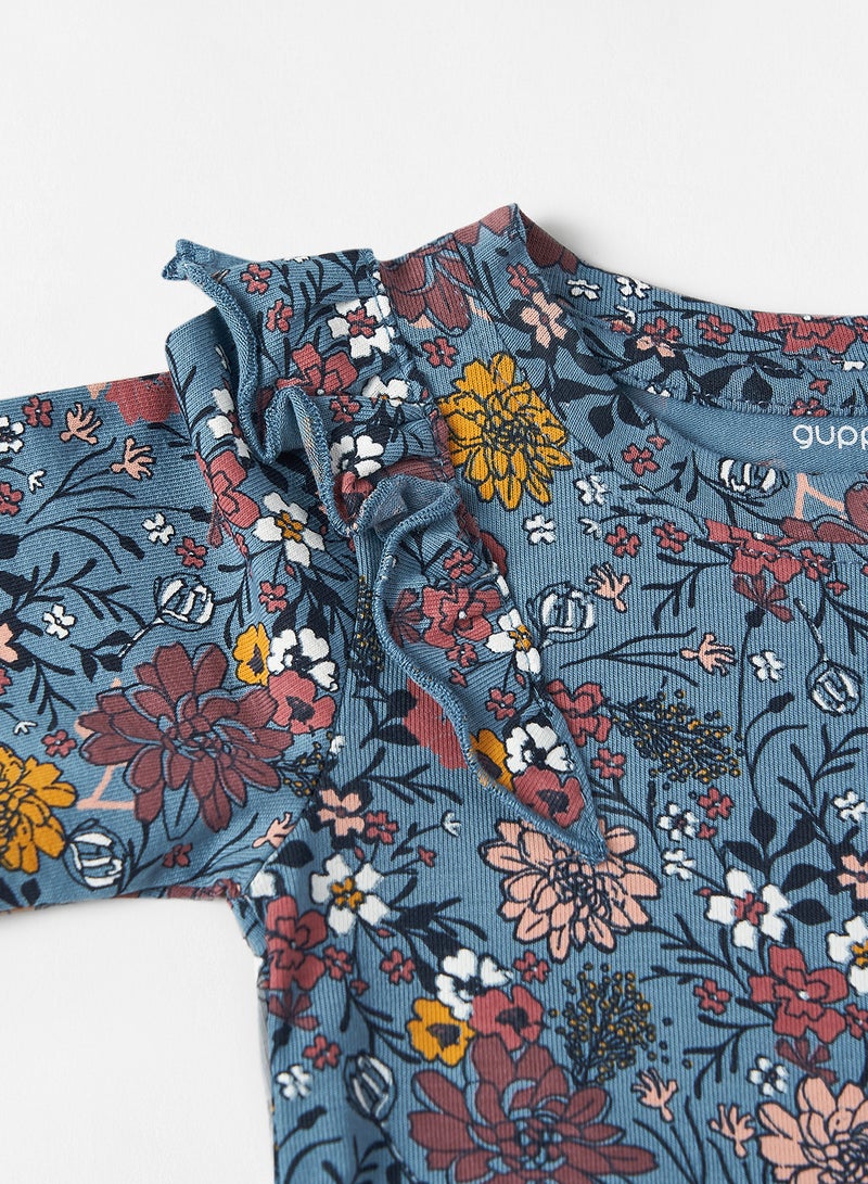 guppy Infant Floral Print Bodysuit Blue - Image 3