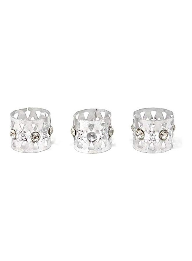 HONBAY 20-Piece Rhinestone Dreadlocks Beads Braid Hair Cuffs (Triangle Hollow Out) Silver - Image 2
