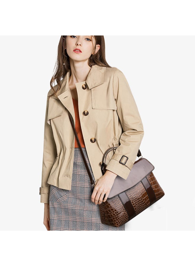 Sharpdo - 2-Piece Crocodile Pattern Satchel And Clutch Set Brown - Image 1