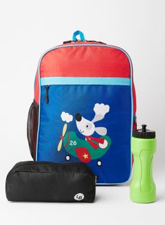 LIONBONE Combo of Animal Printed Polyester Kids Backpack with zip closure Ideal for 6-8 years age group, Plastic Sipper And Polyester Pouch Navy/Red/Green  - Image 1