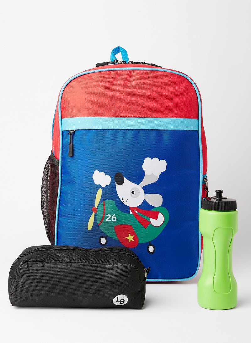 LIONBONE Combo of Animal Printed Polyester Kids Backpack with zip closure Ideal for 6-8 years age group, Plastic Sipper And Polyester Pouch Navy/Red/Green  - Image 1