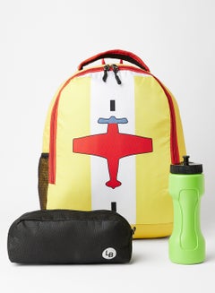 LIONBONE Aeroplane printed Polyester Kids Backpack with zip closure Ideal for 6-8 years age group, Plastic Sipper And Polyester Pouch Yellow/White/Green  - Image 1