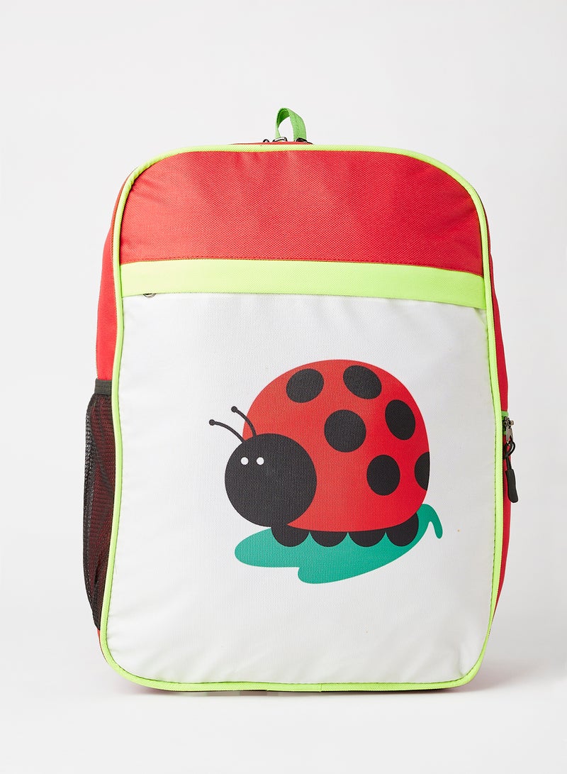 LIONBONE Ladybug Printed Polyester Kids Backpack with zip closure Ideal for 6-8 years age group, Plastic Sipper And Polyester Pouch White/Red/Green  - Image 2