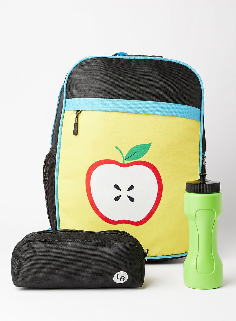 LIONBONE Apple Printed Polyester Kids Backpack with zip closure Ideal for 6-8 years age group, Plastic Sipper And Polyester Pouch Yellow/Black/Green  - Image 1