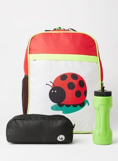 LIONBONE Ladybug Printed Polyester Kids Backpack with zip closure Ideal for 6-8 years age group, Plastic Sipper And Polyester Pouch White/Red/Green  - Image 1