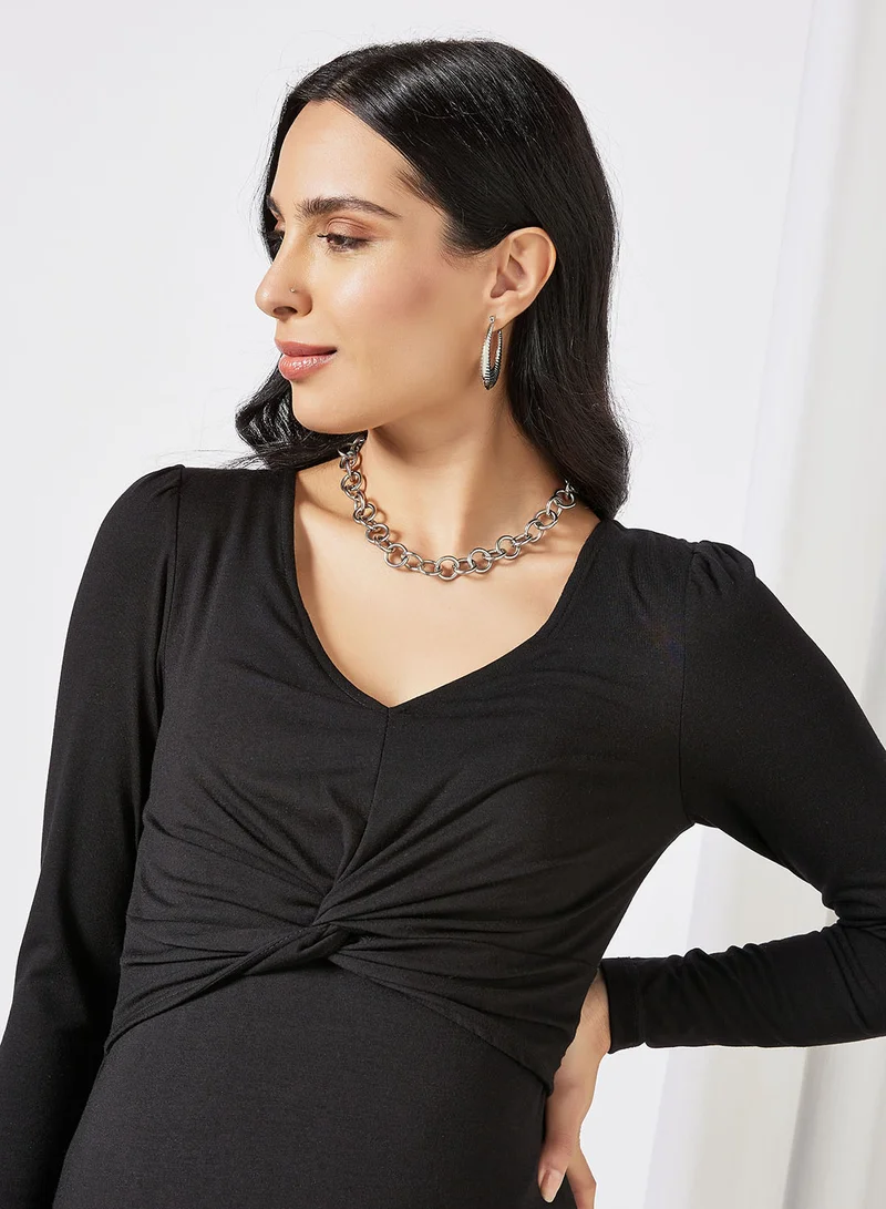 ماما ليشز بلوزة للرضاعة بأكمام طويلة للحوامل أسود