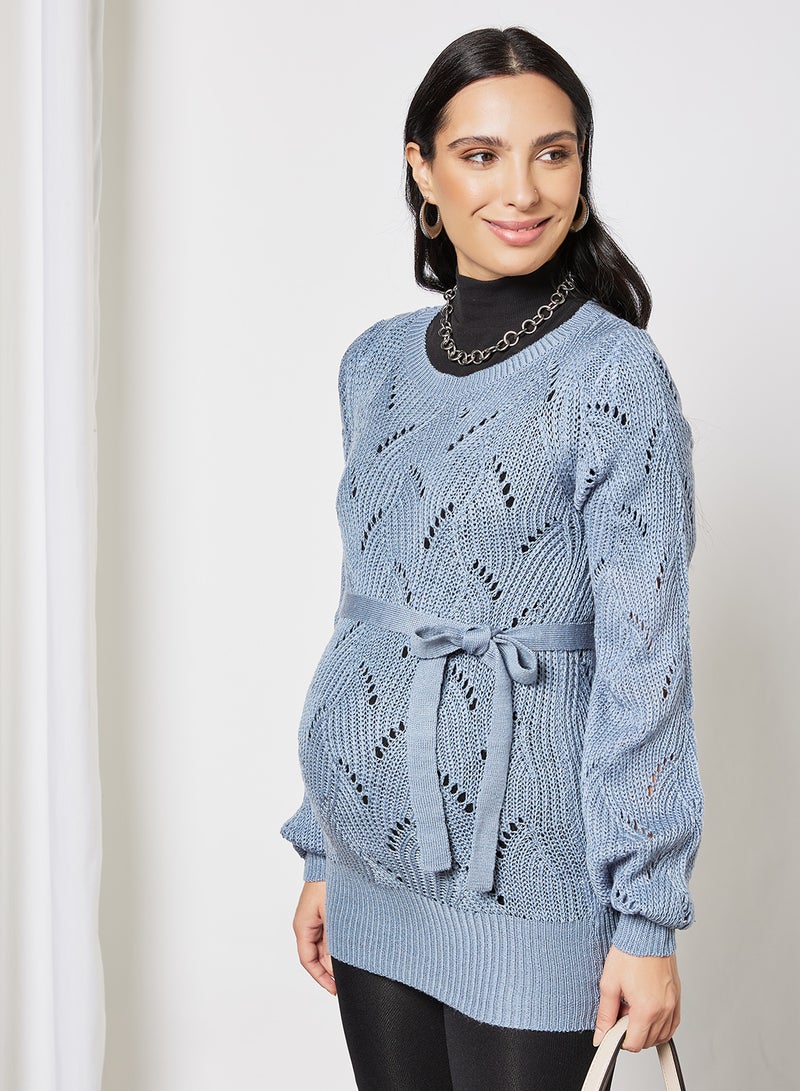 Mamalicious - Maternity Volume Sleeve Sweater Blue - Image 1