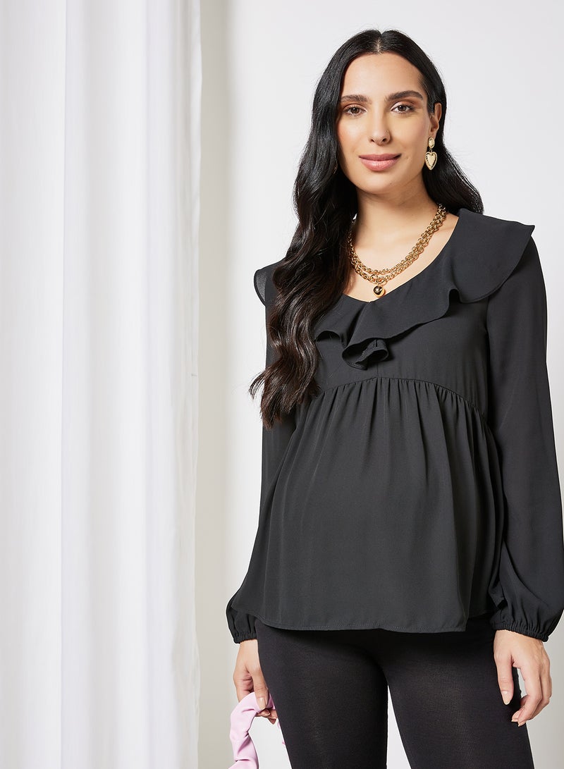 NEW LOOK - Maternity Ruffle Overlay Top Black - Image 1
