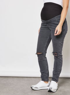 Maternity Ripped Mom Jeans Black