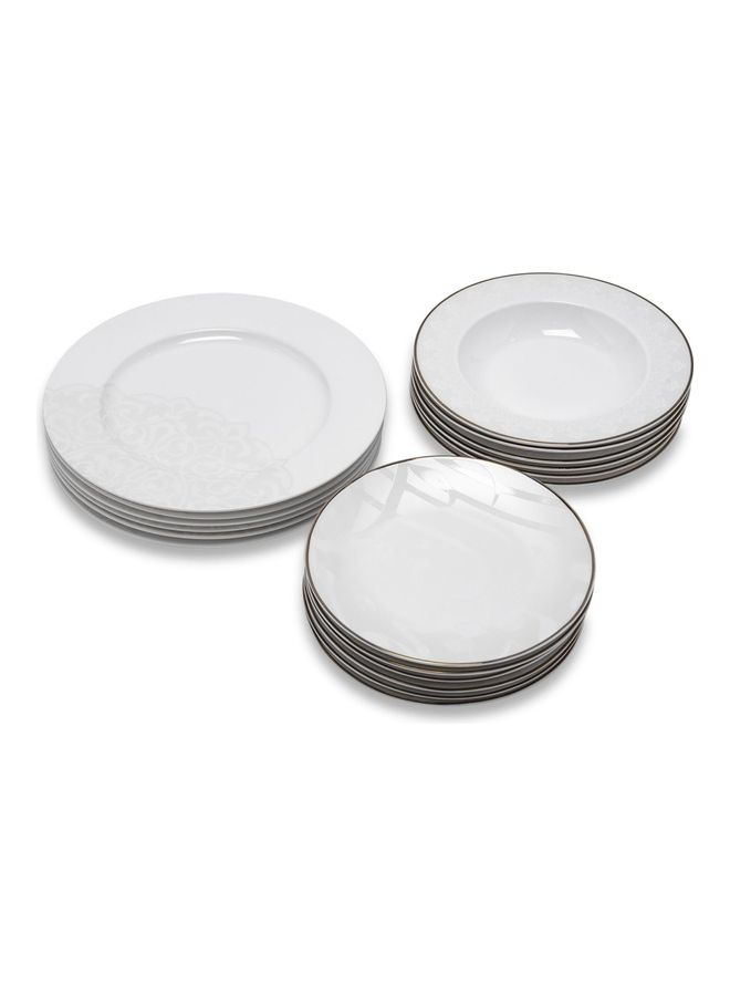 La Mesa 18-Piece Calligraphy Pearl Effect Dinner Set White/Silver 10.5inch 
