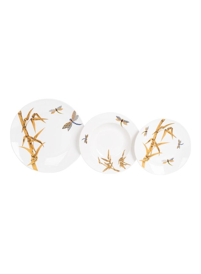 La Mesa 18-Piece Bamboo Style Dinner Set White/Yellow 10.5inch  - Image 2