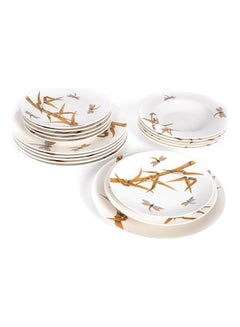 La Mesa 18-Piece Bamboo Style Dinner Set White/Yellow 10.5inch  - Image 1