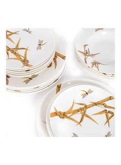 La Mesa 18-Piece Bamboo Style Dinner Set White/Yellow 10.5inch  - Image 3